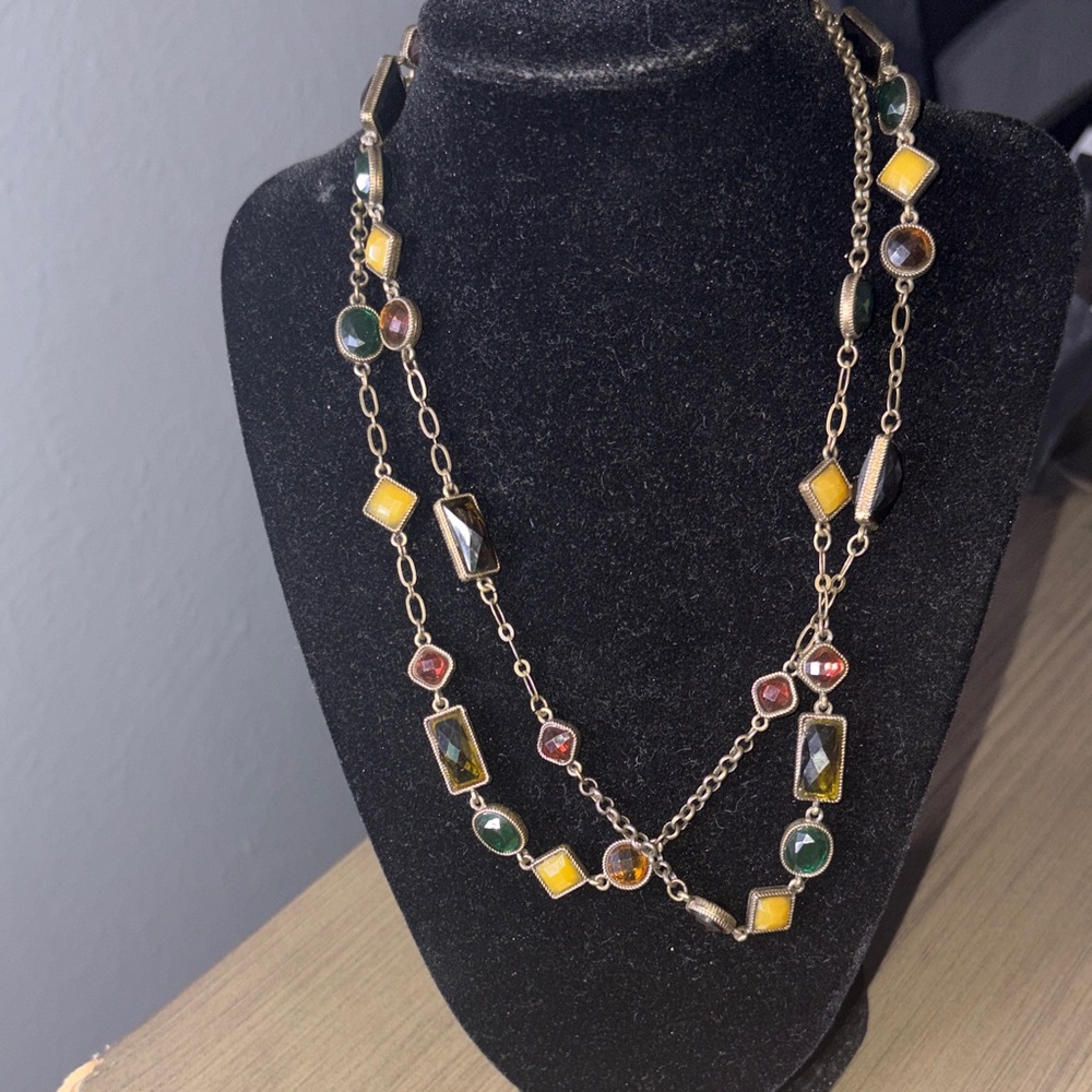 Multicolor Glass Stone Long Chain Necklace